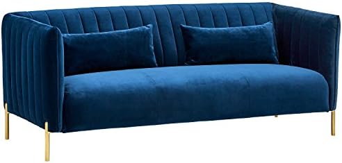 Amazon Brand – Rivet Frederick Mid-Century Channel Tufted Velvet Sofa Couch, 77.5"W, Navy Blue
