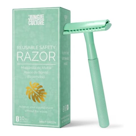 Jungle Culture® Metal Safety Razor for Women in Green • Reusable Razor & Travel Bag • Fits Double Edge Razor Blades • Single Blade Eco Friendly Men & Ladies Razor for Body & Face • Zero Waste Cover
