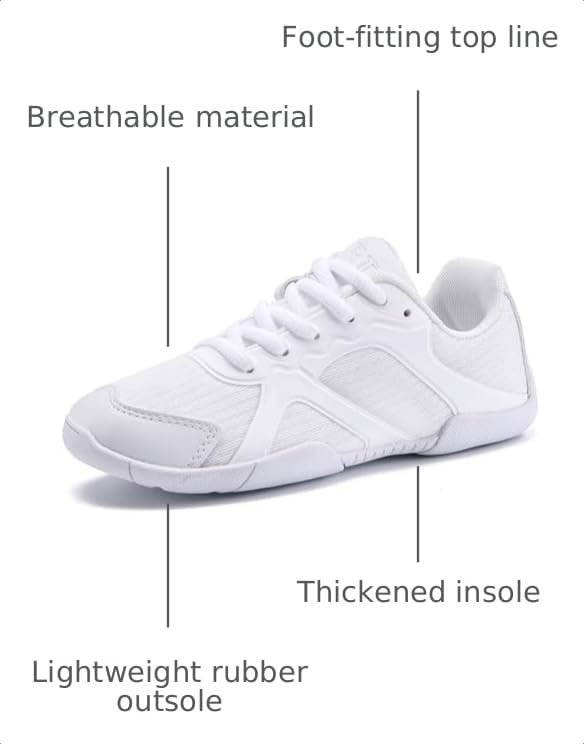 Image of Youth Cheer Shoes Girls White Cheerleading Shoes Dance Athletic Training Breathable Fabric Dancing Lightweight Competition Comfortable Sport Kids Girls Cheer Sneakers