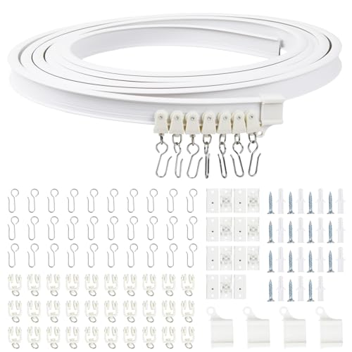 5 m Riel Cortina Techo, 110 Pcs Pista de Cortina Curvo Flexible Plástico y Montaje Accesorios, Rieles para Cortinas Pared para Divisor de Habitación Ducha Ventana Balcón (B)
