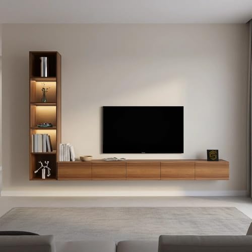 طاولة تلفزيون بني معلقة مع أرفف جانبية مضاءة - TV81B