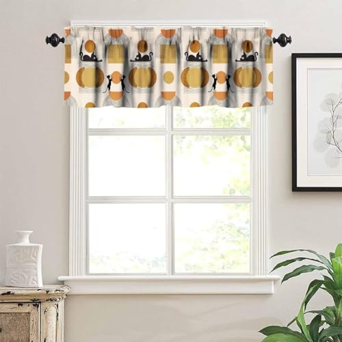 Image of Mid Century Moon Sun Cat Window Valance Curtain, Abstract Geometric Shapes Bohemian Modern Design Window Treatment Valances for Kitchen Living Room Cafe Decor 54'x18', 1 Panel