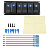 Focket Wippschalter, Wippschalter Panel, 12-24V 6 Gang wasserdichte LED Lichtleiste Schalter Panel Multifunktionen Professionelles Design für Auto, Wohnmobil, Boot, Yacht Marine, Caravans etc(Blau)