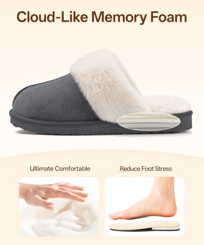 Image of Litfun Fuzzy Memory Foam Slippers for Women Indoor Outdoor House Shoes