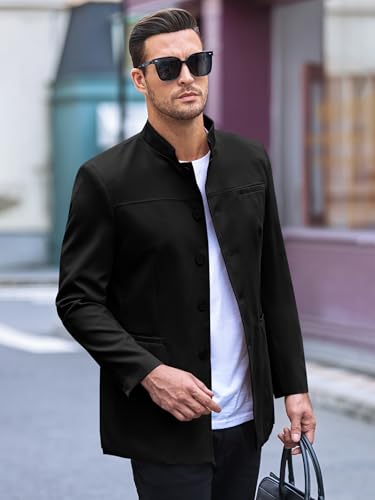 Runcati Mens Casual Suit Blazer Jacket Mandarin Collar Single Breasted Sport Coat Business Dress Coat2