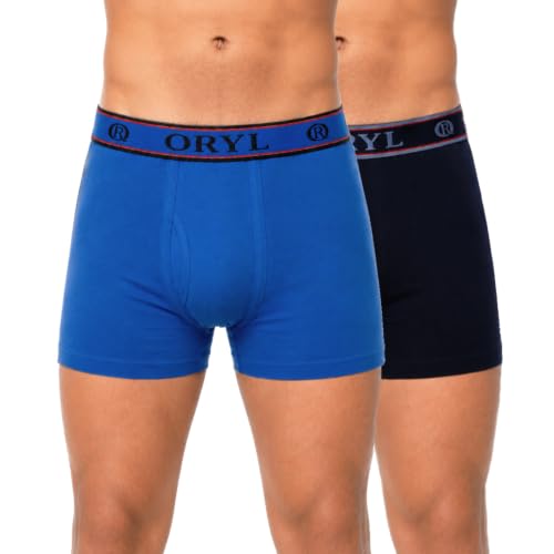 Image of ORYL Men's 100% Cotton Solid Boxer Briefs | Soft Comfort Waistband | Functional Fly | Breathable Everyday Underwear | Pack of 2
