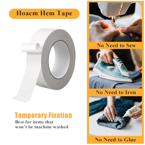 Image of Hem Tape for Pants, 2PCS, 1 Inch X 40FT Double Sided Fabric Tape | Heavy Duty, No Sewing No Ironing, For Curtains, Dress, Jeans, Clothing, Rug, Carpet, Arts, Stitch Witchery Hemming Tape