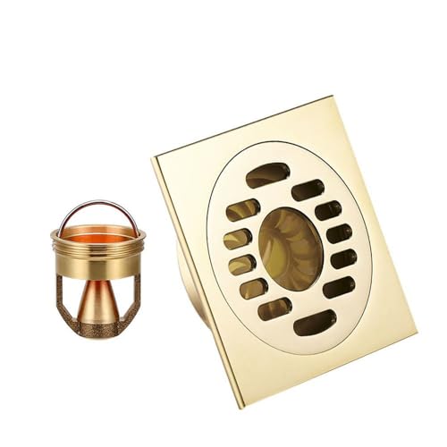 Desagüe de Suelo de Cobre Puro, Desodorante para alcantarillado, núcleo de Cobre Puro, Desodorante Universal para Lavadora, desagüe de Suelo, zirconio Dorado de Doble Uso, 10 x 10 cm