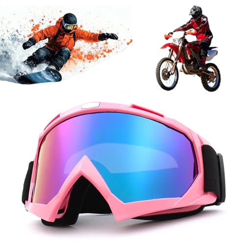 Tuwyii Lunettes Moto Anti-Buée & Ski Sécurité - Protection UV400, Masque Réglable Anti-Choc pour Motocross, Cyclisme, Escalade (Rose/bleu)