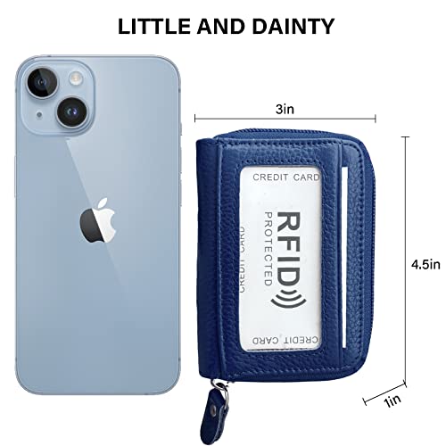 Image of RFID Blocking Genuine Leather Credit Card Case Holder Security Travel Wallet - Navy Blue
