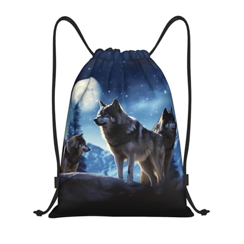 AdaNti wolfs print Drawstring Bag Waterproof Portable Backpack Traveling Sackpack For Gym Shopping Sport Medium