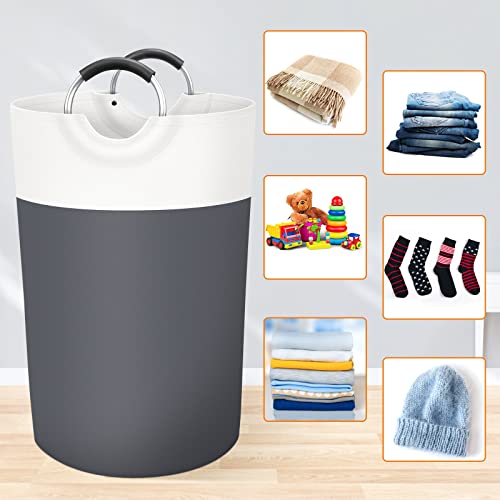 Image of BlissTotes 115L Laundry Basket, Freestanding Collapsible Hamper, Gray | Collapsible Dirty Clothes Hamper, Foldable Laundry Bag for Dorm, Waterproof Fabric, Padded Aluminum Handles