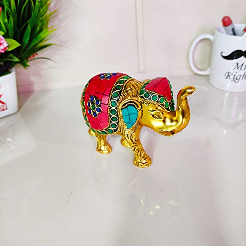 Image of KridayKraft Metal Elephant Small Size with Stone Work for Showpiece Enhance Your Home, Office and Table - Multicolour
