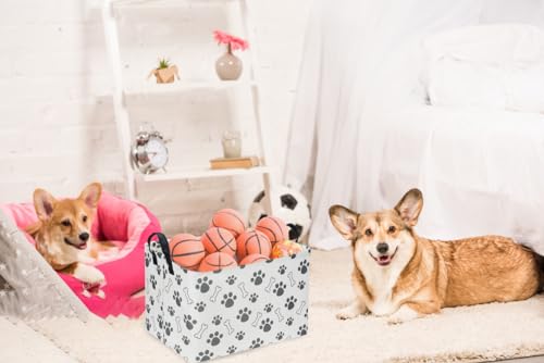 Rectangular Dog Basket,Dog Toy Bin,Dog Storage Basket Organizer.Waterproof PE Coating Puppy Storage Bin with Handles.Dog room decor,Dog Toys,Books,Kid's Gifts basket. (Dog Paw) - Image 4