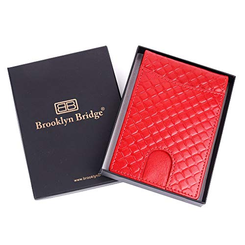 Image of Brooklyn Bridge Genuine Leather Money Clip Wallet for Men Diamond VT Red - Premium Slim RFID Protected Wallet with Cash Clip & Multiple Card Slots, Stylish Front Pocket Design, Gift for Men