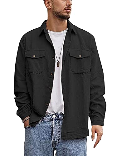 Gemijacka Hemd Herren Langarm Button Down Cordhemd Leichte Übergangsjacke...