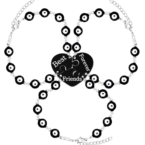 Image of 3pcs Heart Puzzle bracelet Evil Eye Friendship Bracelet,Personality Fashion Style Black and White Cute Eyes Amulet Protection Jewelry Bracelet for Female Friend /Women Unique Gift