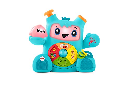 Fisher-Price Mon Ami Rocki robot interactif jouet sons et lumières pour apprendre à bébé les Lettres et les formes, 6 mois et plus, version allemande, FXD03