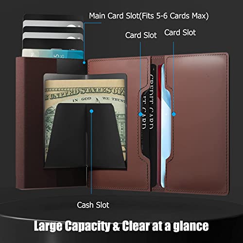 AirTag Wallet with Durable One-Press Quick-Access Card Holders, Leather RFID Technology Credit Card Holder Minimalist Wallet for Men for Apple AirTag (No Airtag Included)-Brown3