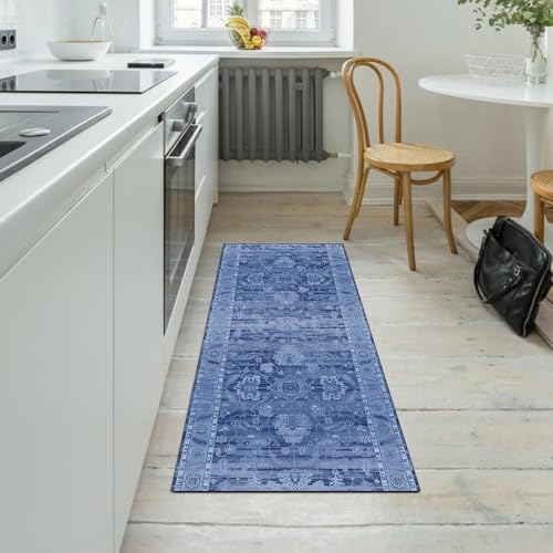 Alfombra pasillo lavable azul que no se mueve de su sitio 5