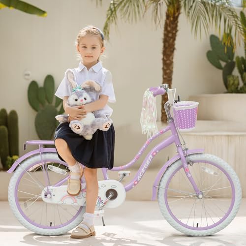 Image of Bixike Princess Style Girls Bike with Basket for 2-13 Years Old Kids and Toddlers, 12 14 16 18 Inch Bicycle for Children with Training Wheels and Streamers, 20 Inch with Kickstand, Multiple Colors