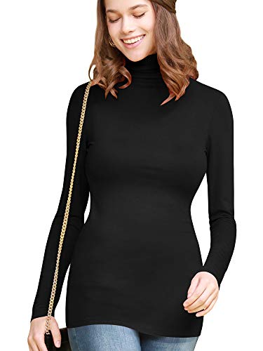 Image of Lock and Love Women's Turtleneck Top Lightweight Long Sleeve Slim Fit Pullover, Soft Rayon Stretch Layering Basic, S-3XL