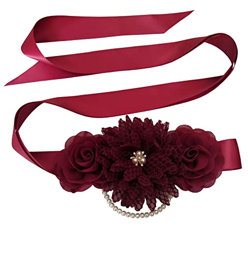 Women Sash Belts for Dresses Flower Sash Belts for Women Wedding Pearl Sash Belt for Dress Baby Shower Sash