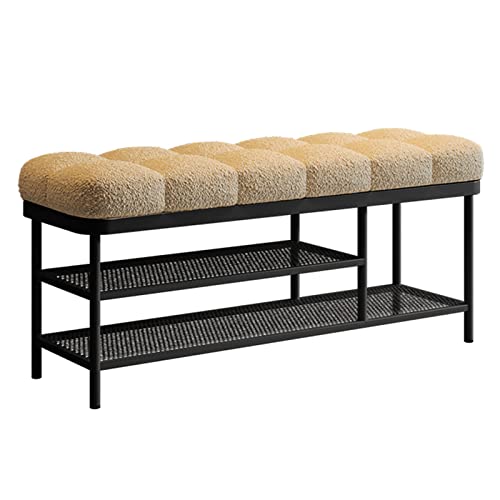 ZHANGshouf Zapatero de Entrada de imitación de Lana, Banco tapizado con Patas de Metal, Moderno y cómodo Asiento de pie de Cama para Sala de Estar, Dormitorio y Porche (60 x 32 x 45 cm, Negro)