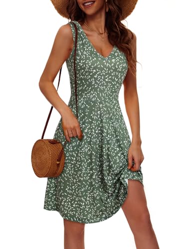 Image of HUHOT Womens Sleeveless V Neck Dress with Pocket Summer Beach Midi Flared Tank Dress