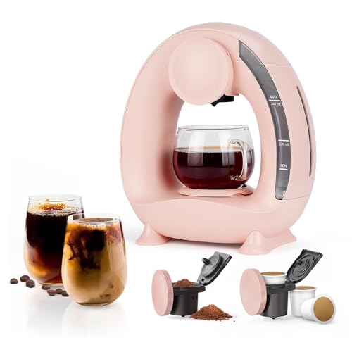 BENFUCHEN Pod and Grounds - Cafetera de una sola porción, máquina de café 2 en 1 de una taza compatible con cápsulas K-Cup y café molido/té, diseño compacto, 4-8 onzas, rosa