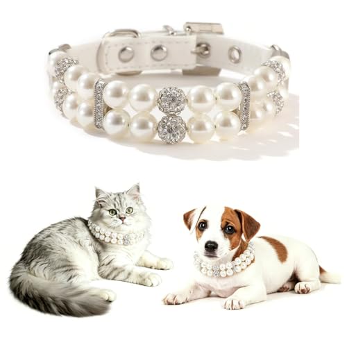 XXS XS Pearl Dog Collar for Small Dogs Crystal Necklace Pearl Cat Collar