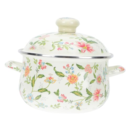 LOLIPPYY Olla de Esmalte Vintage con Tapa Cacerola Multiusos para Cocina Resistente para Inducción y Gas Diseño Retro Robusto y Práctico