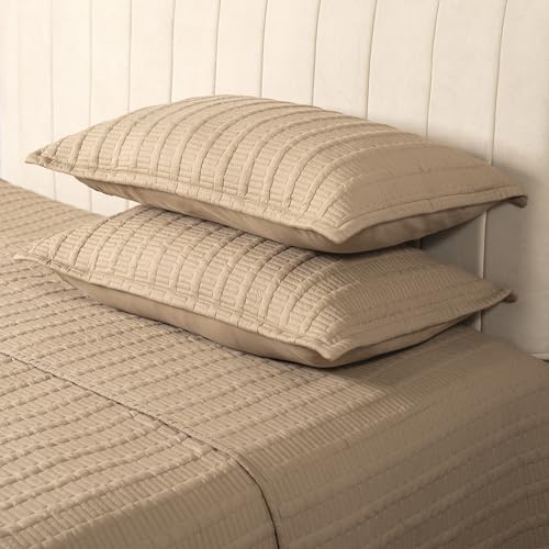 Image of MYTRIDENT Nectarsoft Italian Retreat King Size (228 cm x 274 cm) Bedcover Set, 100% Cotton, Warm Taupe