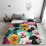 Material: nuestras mantas con estampado de caniches están hechas de franela antibolitas, más cómodas y cálidas, ligeras, duraderas y se pueden plegar de forma compacta. Súper suave, con excelente sensación al tacto. Completamente resistente al encogimiento y a las arrugas.