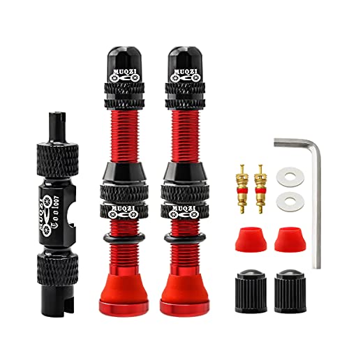 MUQZI Alloy 60mm Bike Tubeless Schrader Valve Stems - Universal MTB Rim - Red
