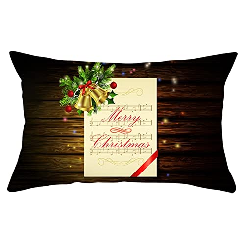 Dsnyu Taie d'oreiller de Noël, Joyeuse Fête de Noël Taie Oreiller Polyester, Foncé Brun Coussin de Noël Décoration pour Maison 30x50cm Cover