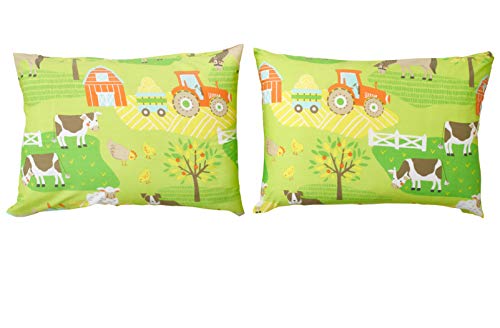 Bloomsbury Mill - Conjunto de cama infantil - conjunto de 2 fronhas de almofada adicionais 50 cm x 75 cm - quinta - trator e animais de fazenda