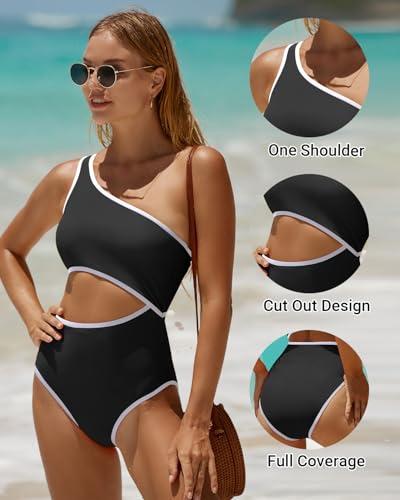 Image of Women's One Piece Swimsuit- One Shoulder Bathing Suit Cutout Tummy Control Swimwear