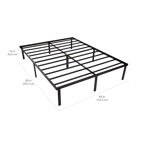 Image of Amazon Basics Sturdy Heavy-Duty Non-Slip Platform Bed Frame, Steel Slats Support, Noise Free, Easy Assembly, No Box Spring Needed, 14 Inch Storage Height, Queen Size, Black