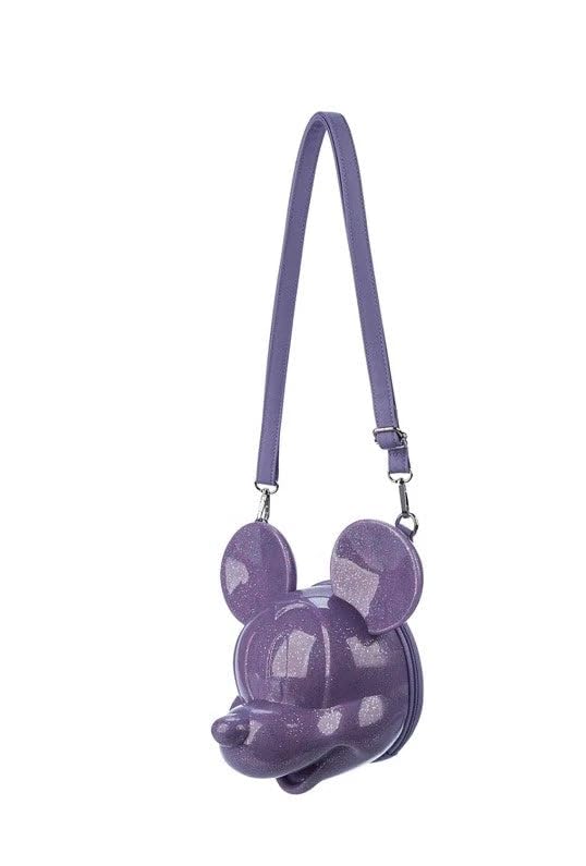 WDW Dis Parks Lounge LF 3-D Molded Mickey Head Purple Glitter Crossbody Purse Bag2