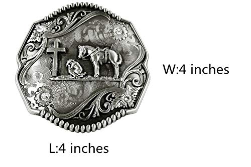 Image of Moranse Cross Cowboy Kneeling Prayer Horse Zinc Alloy Belt Buckles