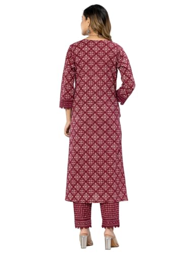 Image of Amayra Women's Cotton Printed Straight Kurta with Pant and Dupatta Set