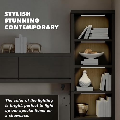 Image of JUSJUBR 4x12 Inch Natural White 4500K Shelf Lights, Dimmable Shelf Lighting with Memory Function, Ultra-Thin Black LED Light Bars for Cabinet, Display Case and Bookshelf