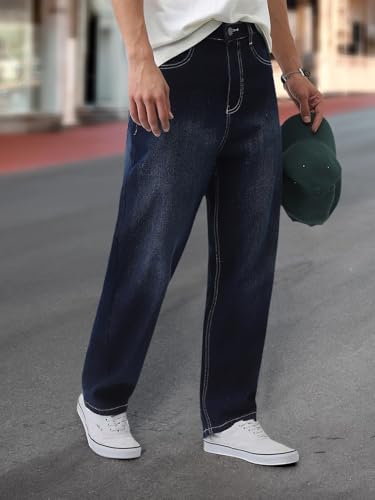 Image of Urbano Fashion Men's Loose Baggy Fit Washed Jeans Non-Stretchable