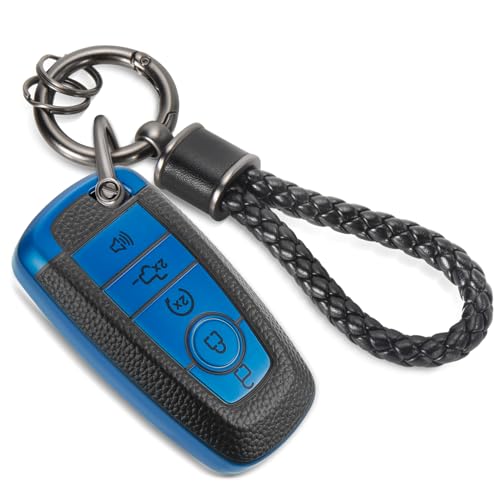 Image of Key Fob Cover for Ford, Braided Loop Keychain Accessory, Blue