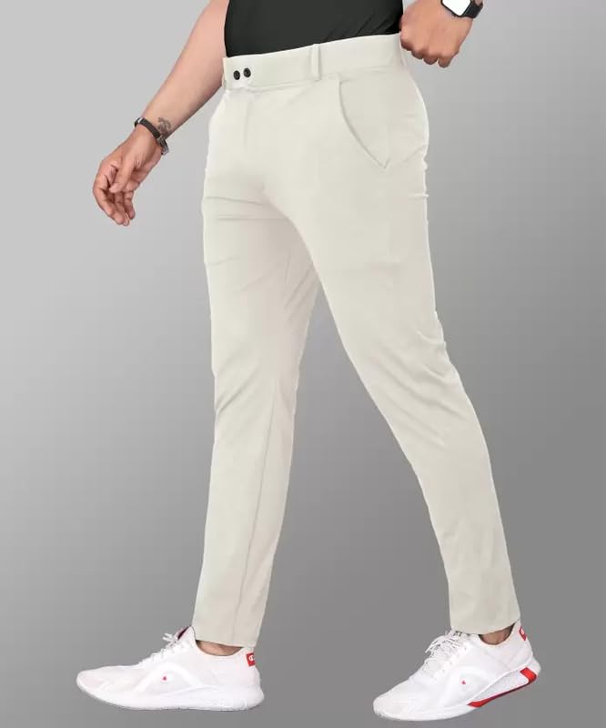 Image of Men's Stylish Slim Fit Lycra Blend Trousers - Pack of 2 (Combo) Formal Pants for Men | Stretchable Regular Office Formal Wear | Comfortable Solid Casual, Business, and Work Trousers for Men