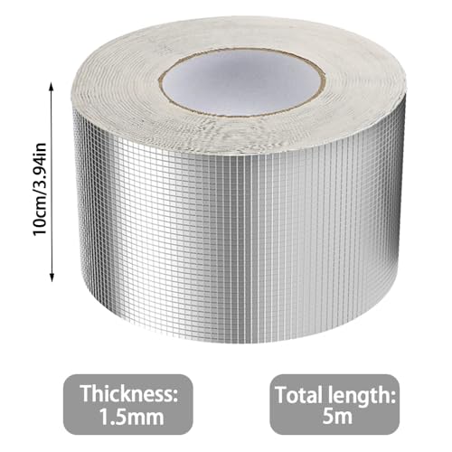 Riisoyu Wasserdichtes Butylband, 5m x 10cm Silber Aluminium Klebeband Reparatur Dichtband Selbstklebend Butyl Aluminiumfolie Tape Starkes Panzertape Alufolie Alu Folie Dichtungsbänder Reperaturband