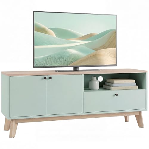HOMCOM Meuble TV 120 cm, Meuble télé pour téléviseur jusqu'à 36 Pouces avec 2 Portes, tiroir, Compartiment Ouvert et étagère réglable, Style Moderne,...