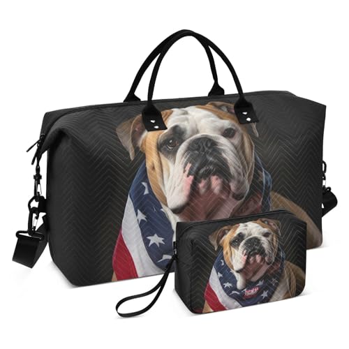 Large Travel Duffel Bag, American Bulldog Sports Tote Gym Bag, Shoulder Weekender Overnight Bag for Women Men, Carry On Luggage with Toiletry Bags