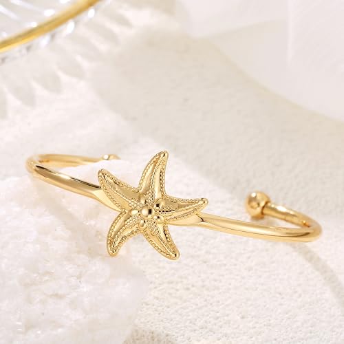 Gold Starfish Cuff Bracelets for Women Sea Star Shell Bangle Summer Beach Bracelet Adjustable Dainty Bangle Bracelet3